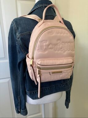 Juicy Couture Light Pink Embossed Mini Backpack with Gold Accents